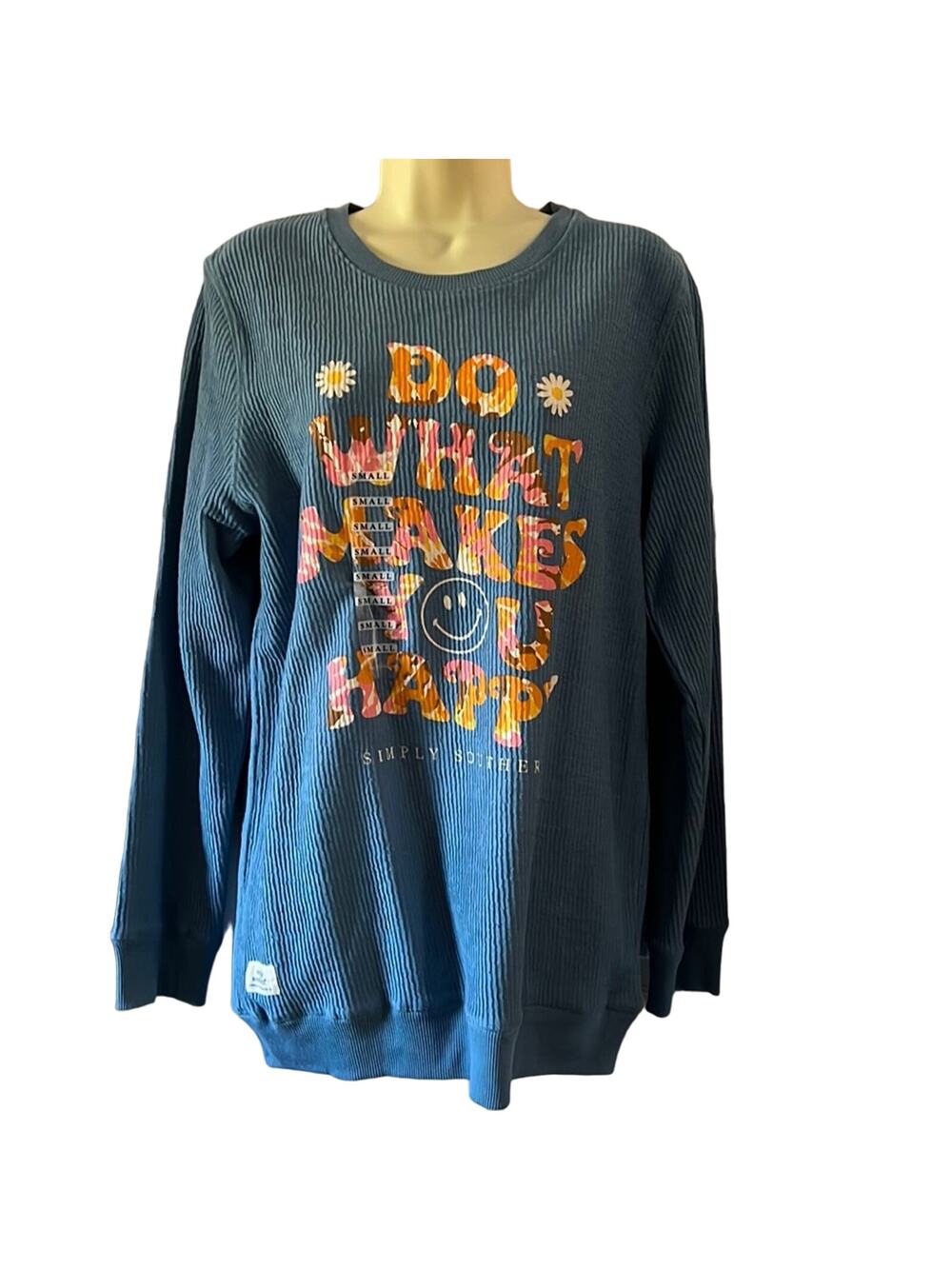 Simply Southern NWT Oversized Blue Knit Tunic Top Woman Size Small Waffle Knit